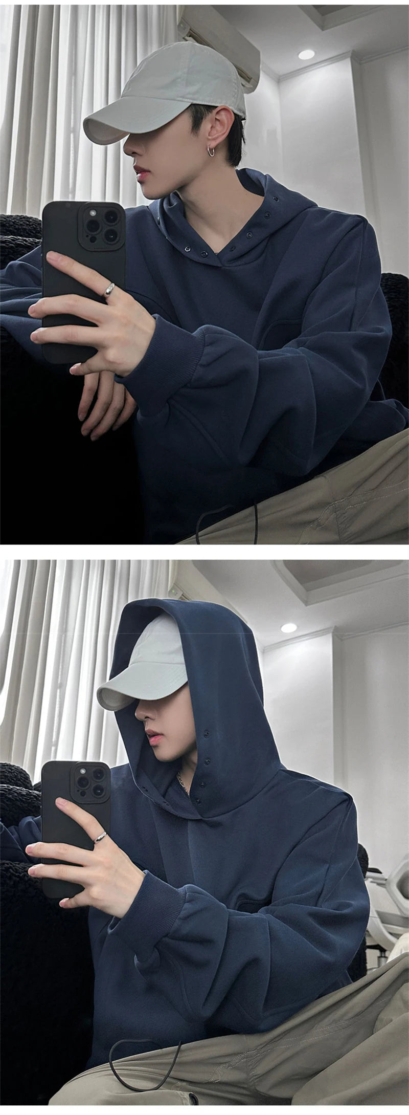 Layered Streetwear Knit Top – Autumn Fleece Button Up Neck Hip Hop Sweatshirts For Men Solid Color Oversized Y2K Hoodies High Street Fashion Hooded Tracksuit | Zip Knit Drop #118