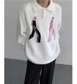 oversized knit pullover, fall/winter fashion, soft knit pullover with flame design, y2k fashion statement