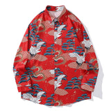 2024 Dark Aesthetic Shirt – Japanese Style Men White Crane Graphic Wabi Sabi Print Long Sleeve Shirts Fashion Oversized Lapel Button Hawaiian Shirt Unisex | Button Shirt Drop #350