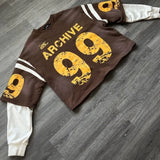 Trendy Brand Alphanumeric Printing Oversized Splicing Long-sleeved Men Y2k Street Hip-hop Rock Casual Retro Pullover Women