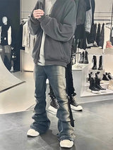 y2k washed gradient jeans pants blue stretch floor mop pants distressed casual micro speaker baggy mens and womens flare jean unique jeans style 104
