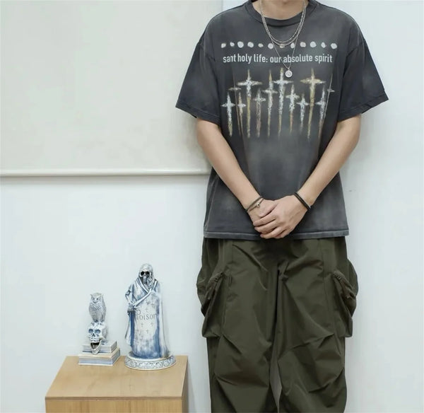 sadcore aesthetic print tee featuring summer retro vintage fashion washed distressed high street t shirt tops