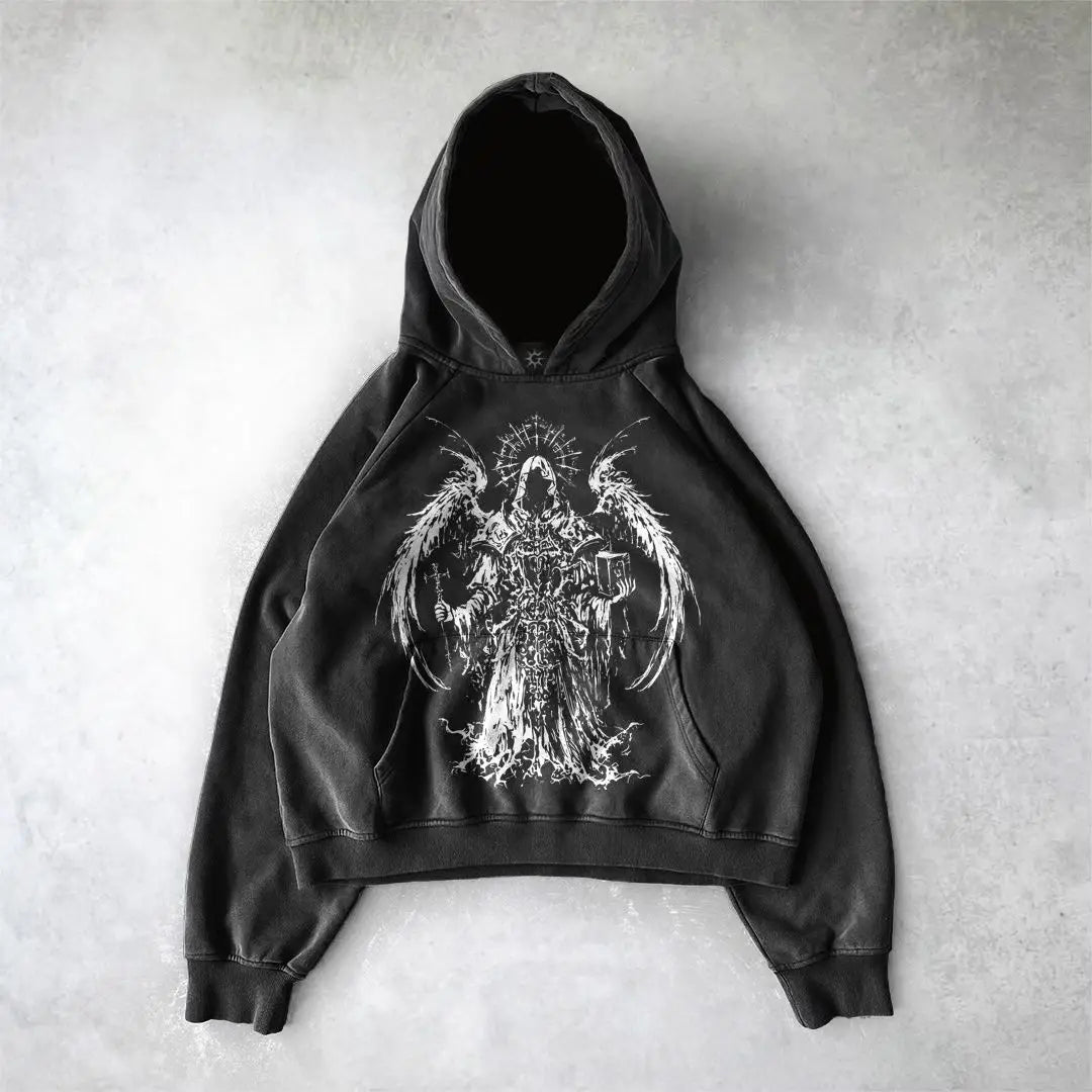 Gothic Punk Style Retro Harajuku Y2K Clothing American Hip-hop Street Anime Print Hoodie Men Trendy