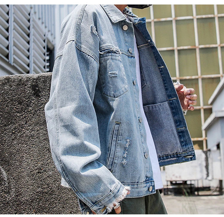 back wing embroidery denim jacket coat mens fashion hip hop harajuku jean coats outerwear casual streetwear jeans baggy jacke - variant style a98abe for streetwear fashion