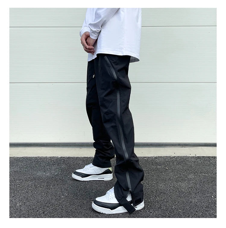 american street wear machine oversized joggers pants rubber side zipper nylon casual pants harajuku mens black track pants unique joggers style 3806