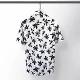 New 2021 luxury Men Classic Hibiscus Flowers Fashion 50% Silk Casual Shirts Shirt high quality Pocket Short sleeves #A48