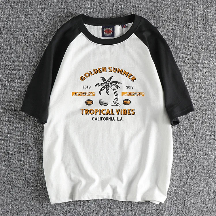 Y2k Melting smiley – Summer Mens Short Sleeved Casual Beach Wind Coconut Tree Pri
