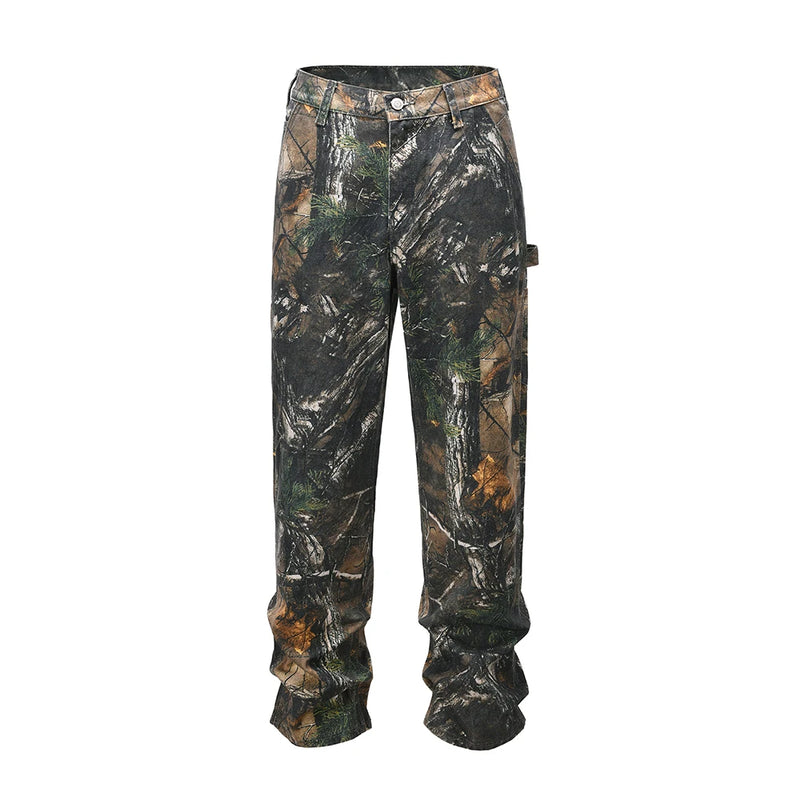 y2k streetwear vintage pantalones hombre trees camouflage jeans cargos for men patchwork straight baggy casual denim trousers multi-pocket cargos