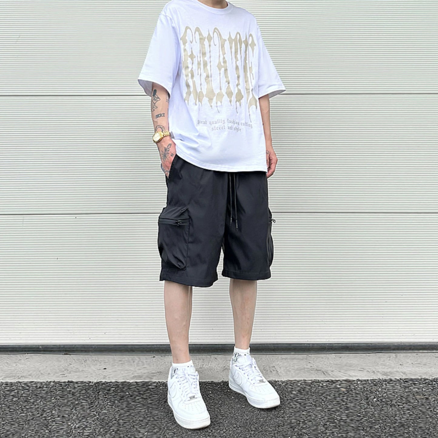 High Street Cargo Jogging Shorts Functional Khaki Cargo Shorts Men's Waterproof Zipper Pockets Casual Baggy Sweat Shorts