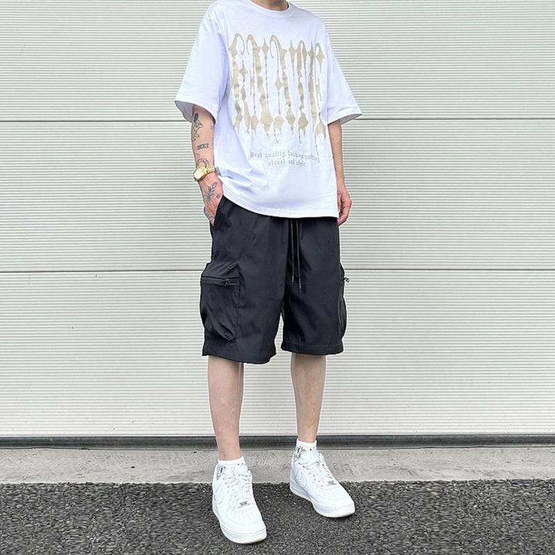 High Street Cargo Jogging Shorts Functional Khaki Cargo Shorts Men's Waterproof Zipper Pockets Casual Baggy Sweat Shorts