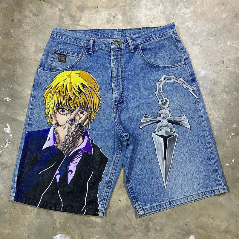 popular casual rem print sweatpants fashion y2k baggy jeans wide leg denim shorts pants harajuku streetwear trouser men clothing unique joggers style 4929
