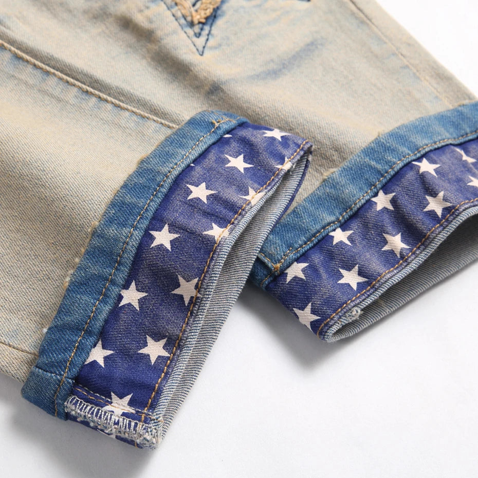 star splicing men jeans vintage blue straight denim pants y2k streetwear man fashion jeans trousers unique jeans style 4602