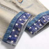 star splicing men jeans vintage blue straight denim pants y2k streetwear man fashion jeans trousers unique jeans style 4602