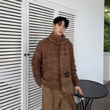 bold graphic pullover, layered streetwear look, soft knit pullover with flame design, y2k fashion statement