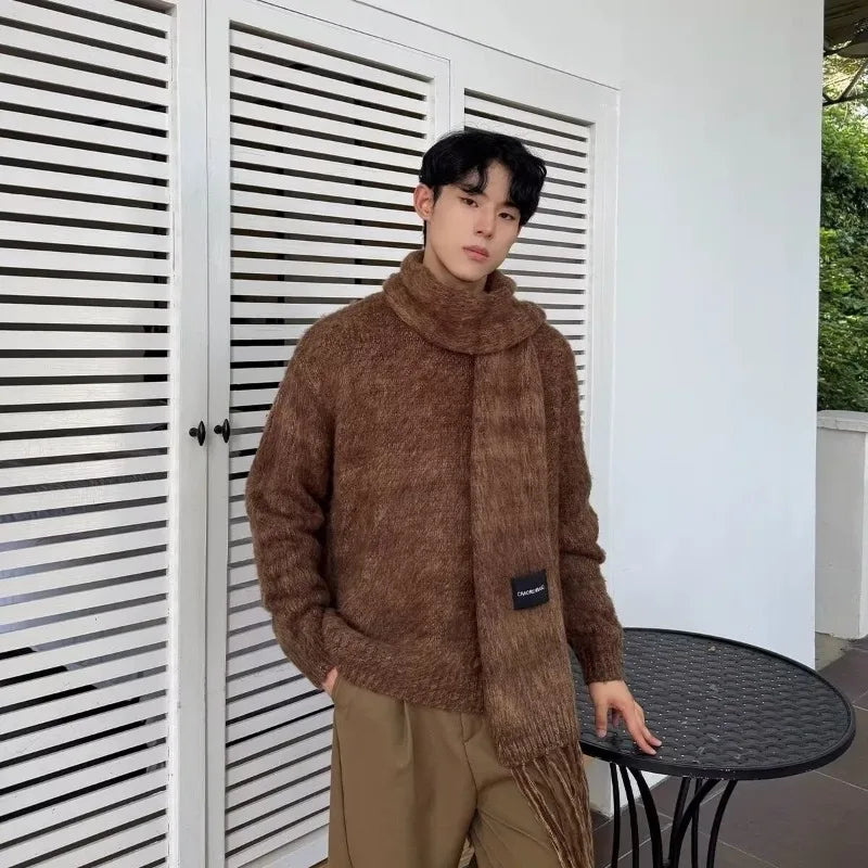bold graphic pullover, layered streetwear look, soft knit pullover with flame design, y2k fashion statement