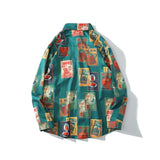 Dark Icon Vintage Printed Shirts Men Turn-down Collar Men's Shirt Streetwear Shirts for Man