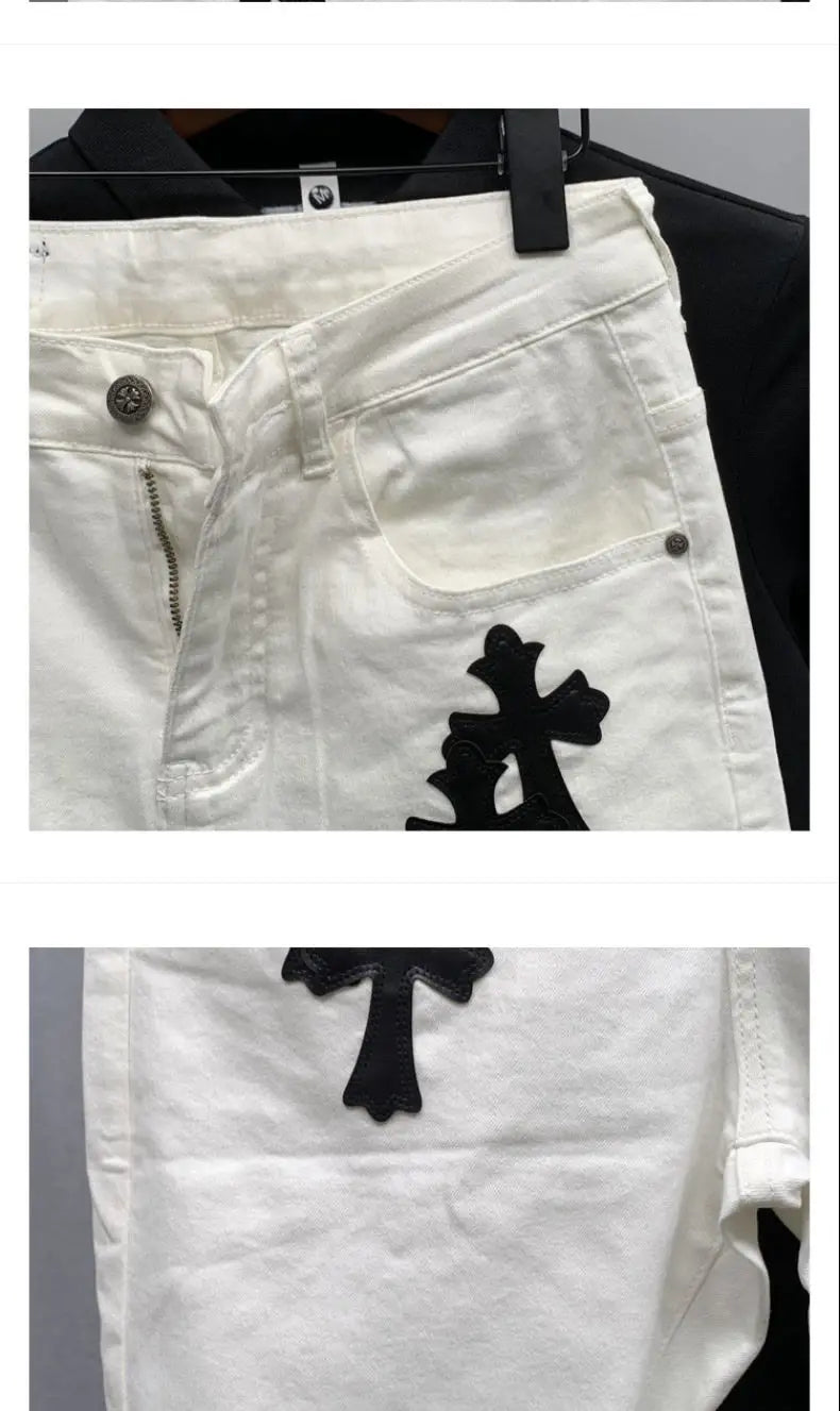 Summer Cotton Elastic Shorts Men's American Style Street Fashion Brand Embroidered