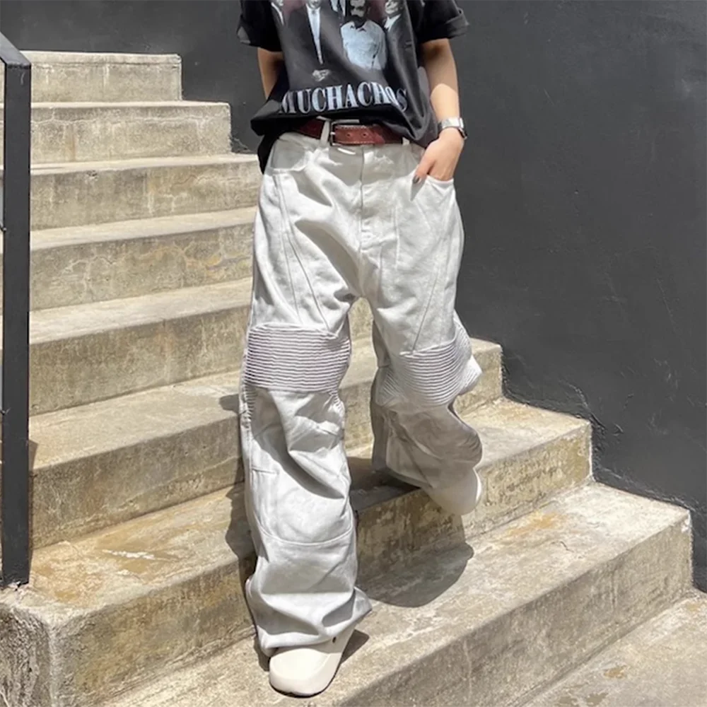 dirty dyed patchwork wide leg baggy jeans for men and women straight y2k ropa hombre denim trousers oversized casual cargo pants multi-pocket cargos