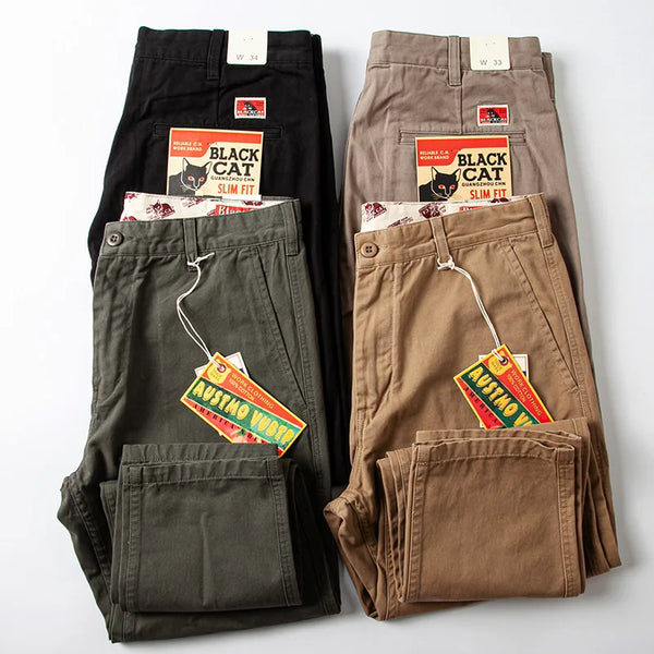 autumn winter heavyweight pure cotton thick american retro workwear khaki pants business casual mens basic solid color pants minimalist street pants