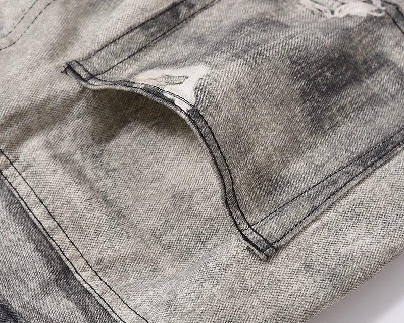 2023 european and american vintage digital printing jeans washed distressed straight denim pants mens streetwear y2k jean pants unique jeans style 5798