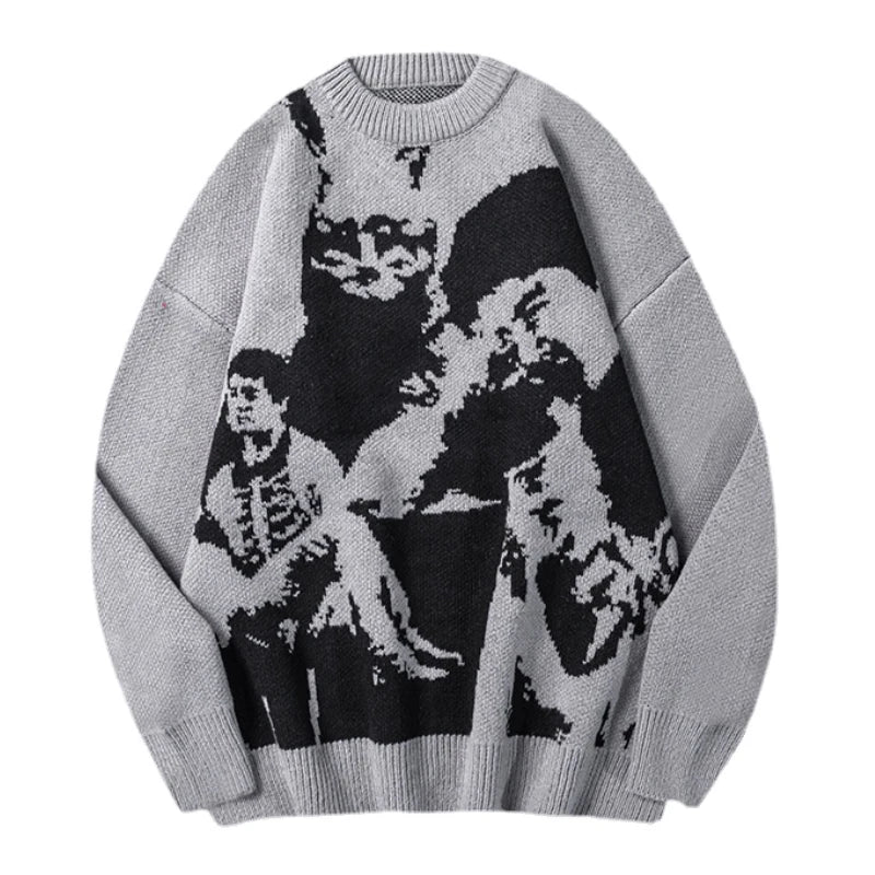 hip hop punk knitted oversized sweater mens autumn winter o neck long sleeve pullover streetwear unisex loose sweaters clothing - unisex casual winter pullover, trendy hip hop fashion hoodie, vintage look oversized hoodie