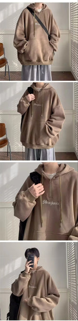 Autumn Letter Printed Half Zipper Hoodies For Men Y2K Streetwear Loose Hooded Sweatshirts New Vintage Fashion Pullover Hoody