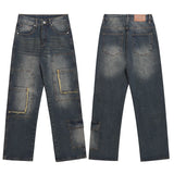 retro washed denim jeans destroyed ripped loose mens biker jeans side pocket fashion streetwear hip hop straight pants joggers unique joggers style 2202