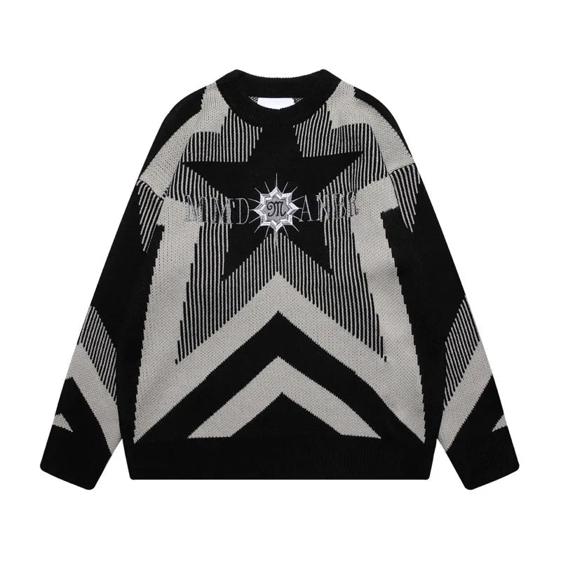stars knitted sweater unisex harajuku letter embroidery sweater casual pink color pullover streetwear sweaters jumpers knitwear unique limited edition hoodie, aesthetic street look hoodie, trendy hip hop style outerwear