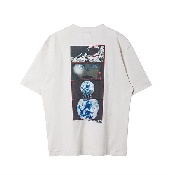 24ss Summer Retro Vintage Anime Print Spaceship High-Street Cotton Tops T-Shirt