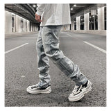original tie dyed ripped flared denim jean for men streetwear washed hole casual stacked jeans pants mens slim fit jeans 2023 unique jeans style 3746