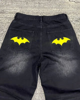 american style baggy oversized jeans y2k harajuku retro hip hop streetwear gothic bat pattern casual straight wide leg pants men vintage washed jeans