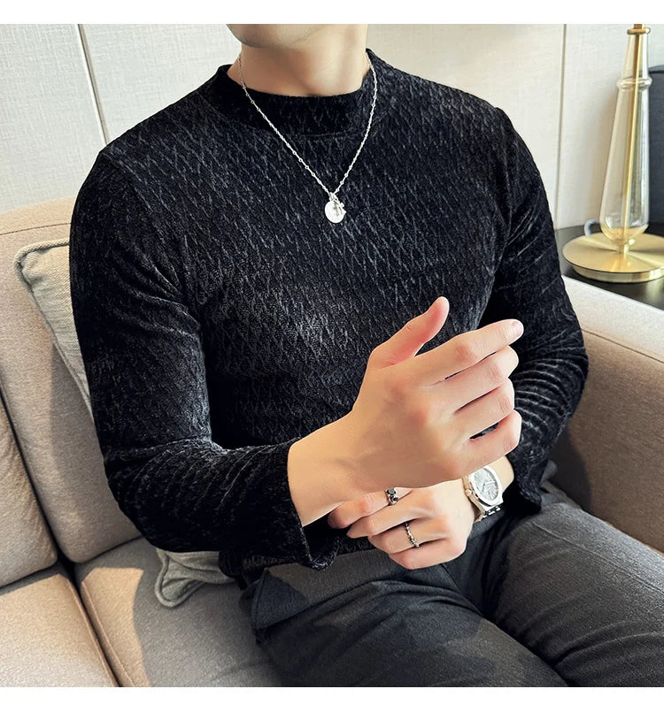 Skatercore Graphic tee – Autumn Winter Semi Turtleneck Stretch Slim Fit Long Sleeve T