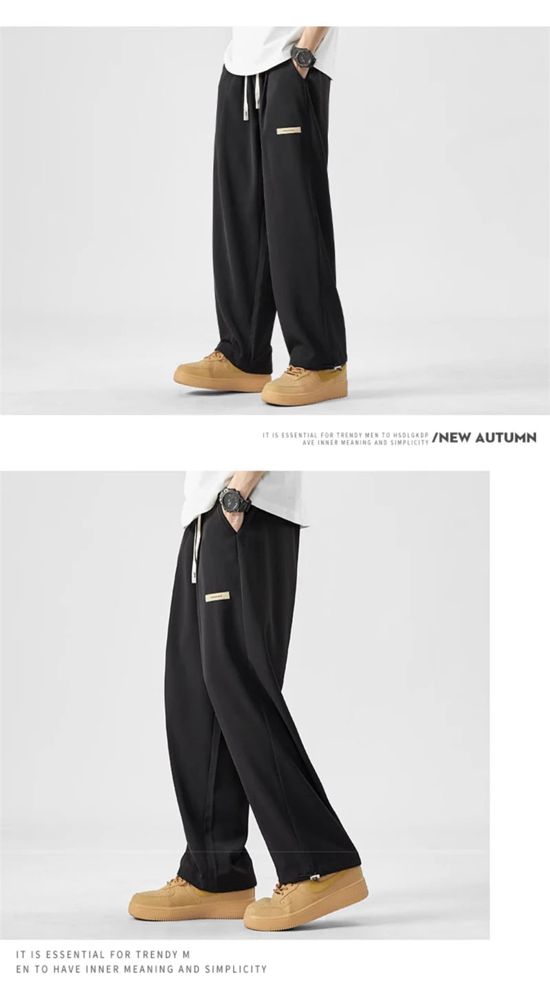 2024 new y2k straight gym pants mens korean fashion sportswear drawstring wide leg sweatpants casual baggy vintage trousers unique joggers style 3358
