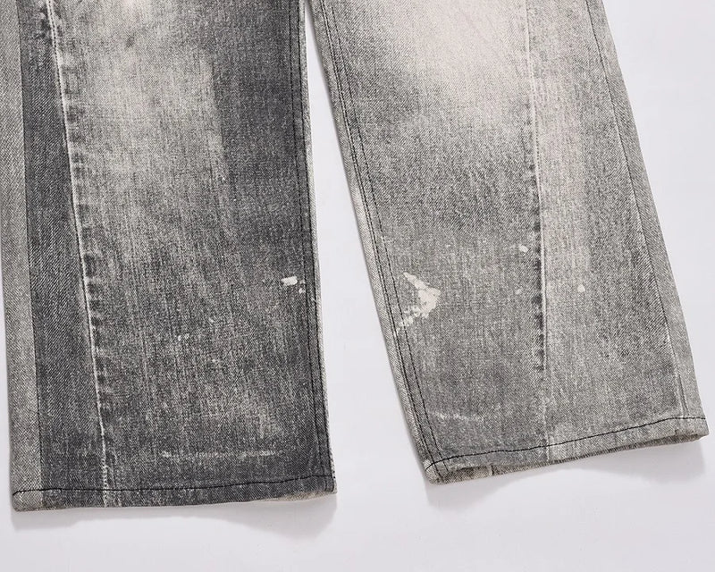 2023 european and american vintage digital printing jeans washed distressed straight denim pants mens streetwear y2k jean pants unique jeans style 5795