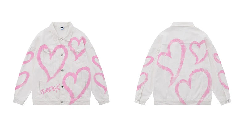 y2k heart graffiti printed denim jackets mens fashion unisex long sleeve coats outerwear hip hop casual streetwear jeans blue - variant style 45eddb for streetwear fashion