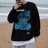 Graphic Blue Bear Kawaii Print Pullovers Hoodies For Men Autumn Fleece