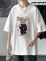 Harajuku Angelcore design – Funny Middle Finger Bear Graphic Short Sleeve Tee Shirts Men