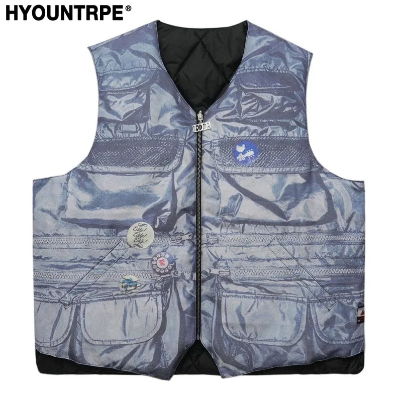 hip hop loose jacket vest unisex casual cotton padded vests mens harajuku streetwear printed sleveless warm reversible coat b - variant style 1df33c for streetwear fashion