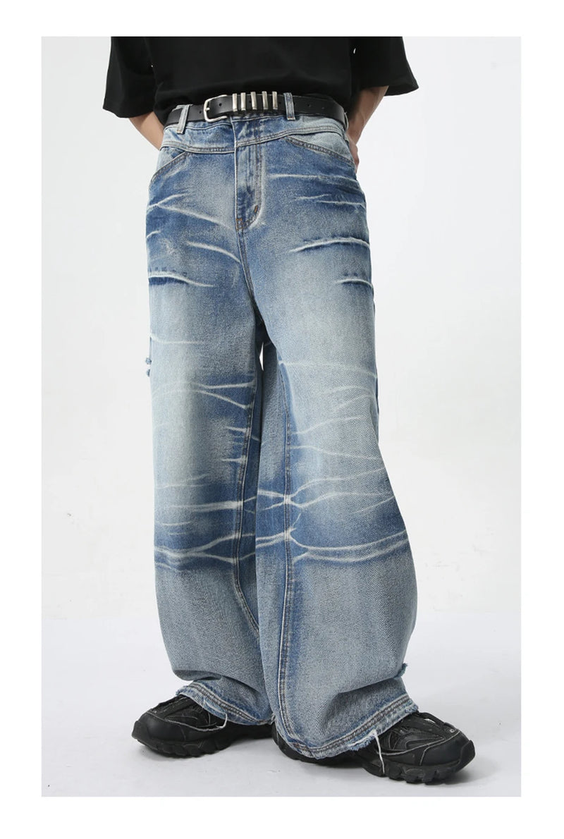 vintage blue baggy jeans man loose straight denim pants harajuku hip hop jeans trousers men unique jeans style 694