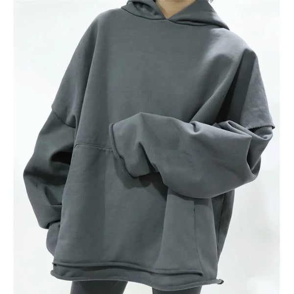 greg kanye double layer heavyweight fit hooded pullover with raw edges sweater grey oversized graphic print design, high quality cotton pullover, Y2K vintage urban hoodie