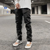 streetwear kanye slim fit feet coated black jeans pants for men pocket brushed wax tapered pants man casual cargo jeans y2k multi-pocket cargos