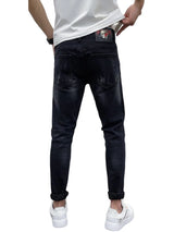 skull embroidery jeans ripped holes denim pants men zipper biker jeans streetwear slim fit y2k punk hip hop casual pants joggers urban active pants