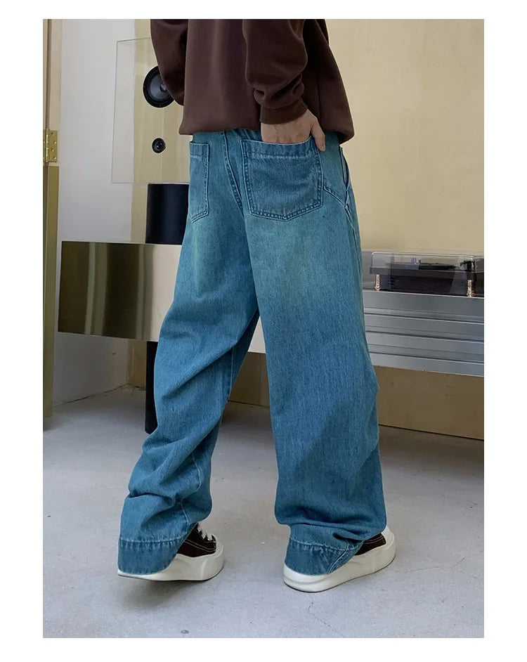 cityboy splice fashion brand jeans men streetwear hip hop vibe loose casual straight washed denim baggy jeans pant man trousers unique jeans style 2668