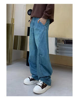 cityboy splice fashion brand jeans men streetwear hip hop vibe loose casual straight washed denim baggy jeans pant man trousers unique jeans style 2666