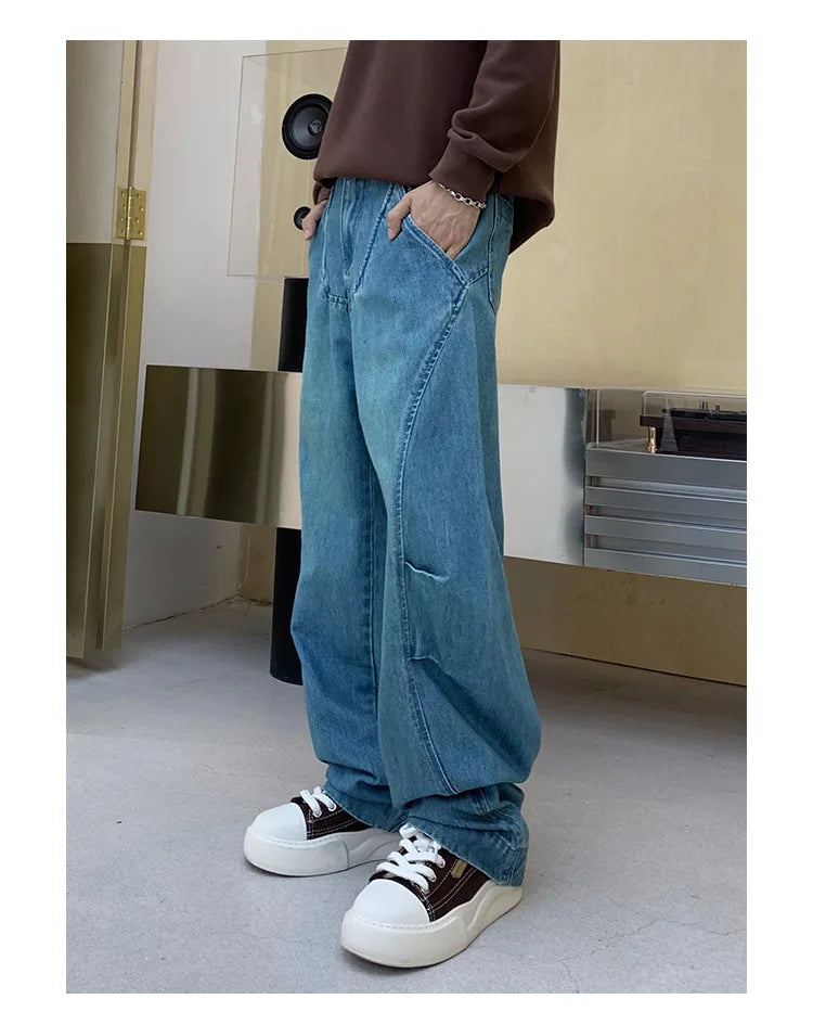 cityboy splice fashion brand jeans men streetwear hip hop vibe loose casual straight washed denim baggy jeans pant man trousers unique jeans style 2666
