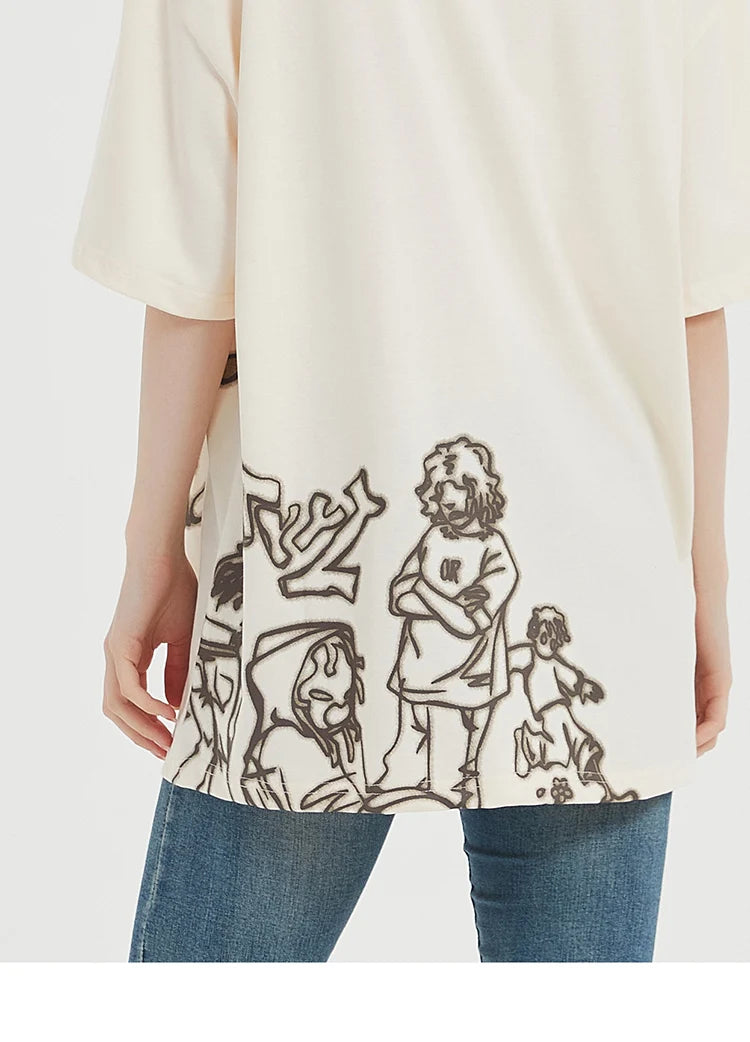 Skatercore Aesthetic print tee – 2023 Harajuku Cartoon Girl Cat Japanese Kanji Graphic T Shir