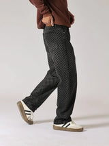 men streetwear fashion hip hop loose casual print black plaid denim pant jeans man vibe straight cowboy baggy jeans trousers unique jeans style 1566