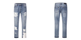 Frog drift Fashion Streetwear High Street REMAKE y2k Straight Stickers Blue Denim Jeans Trousers for men homme