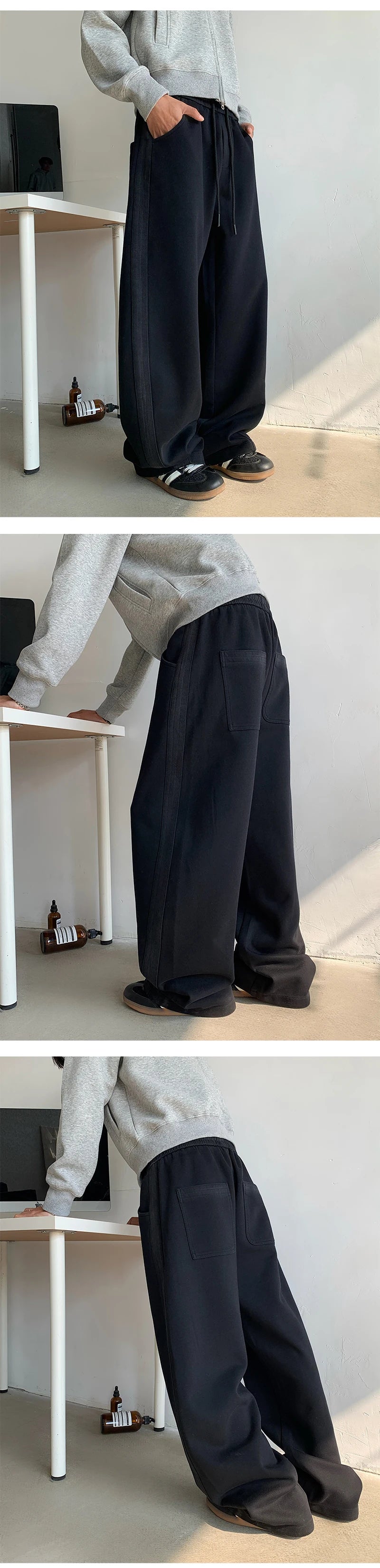 winter new mens tie dye fleece casual pants side striped wide leg straight sweatpants neutral high quality long baggy trousers unique joggers style 877