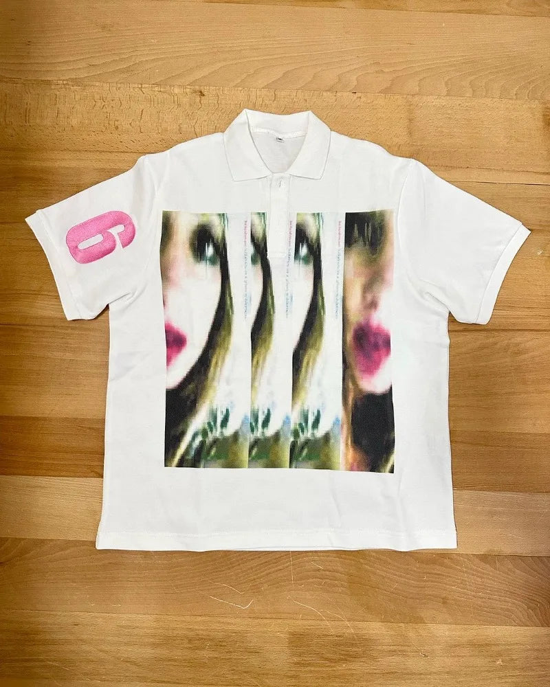 Gothic Aesthetic print tee – Y2K Harajuku Hip Hop Retro Cartoon Printed Lapel Short Sleev